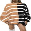 INXKED Women Striped Oversized Pullover Sweater Crew Neck Color Block Long Sleeve Loose Soft Knit Casual Fall Tunic Tops (01,S) view 1