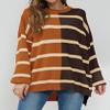 INXKED Women Striped Oversized Pullover Sweater Crew Neck Color Block Long Sleeve Loose Soft Knit Casual Fall Tunic Tops (01,S) view 3