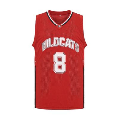CAIYOO Mens Wildcats High School Jersey 14 Troy Bolton 8 Chad Danforth Basketball Jersey (8 Red, Large)