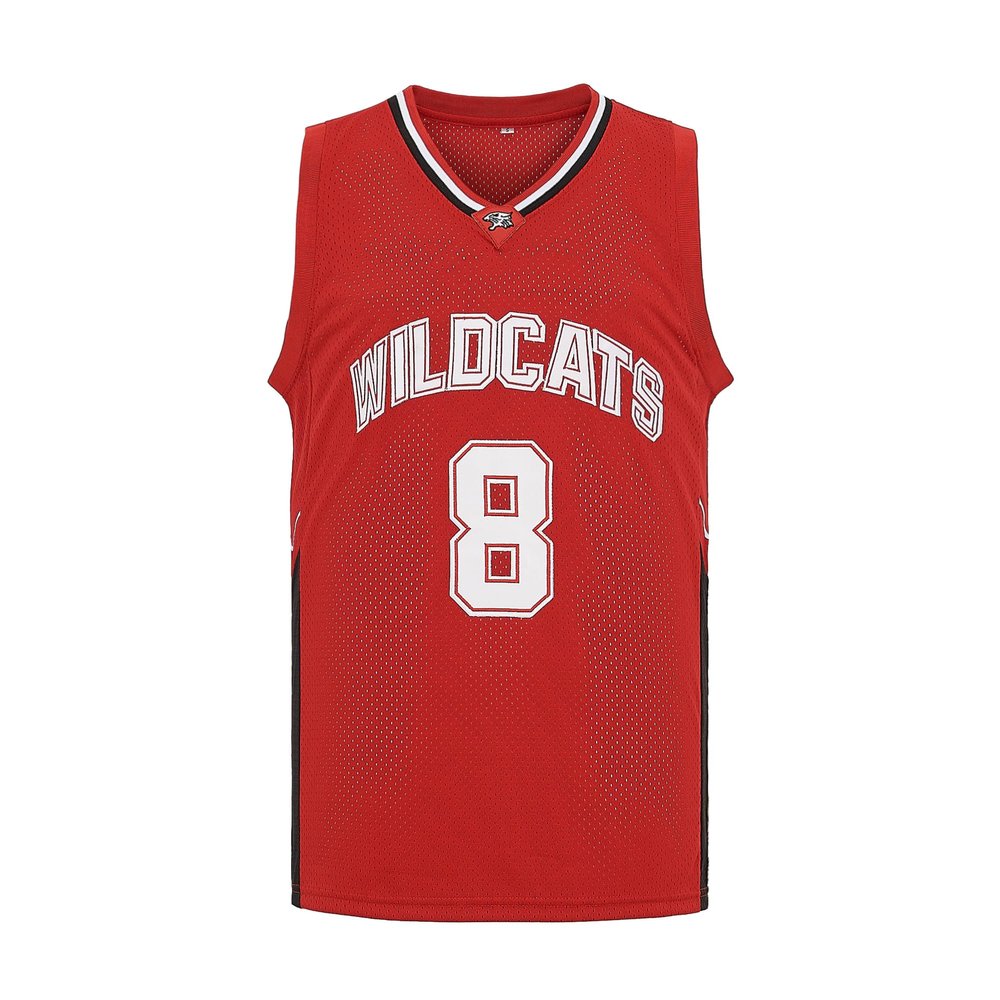 CAIYOO Mens Wildcats High School Jersey 14 Troy Bolton 8 Chad Danforth Basketball Jersey (8 Red, Large)