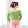 Daydance Boat Neck Girls Dance Sweater Long Sleeve Ballet Warm Up Crop Top for with Thumb Holes, A Size Up Green view 4