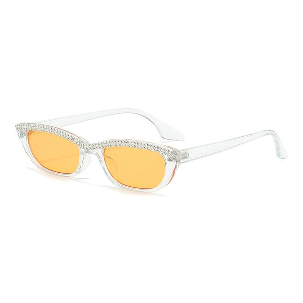 helena Small Cute Cat Eye Sunglasses for Women Trendy Shiny Bling Diamond Rectangular Rhinestone Sun Glasses (white)