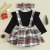Baby Girl Christmas Outfit Long Sleeve Romper Onesie Deer Plaid Suspender Skirt Set Cute Fall Winter Clothes (Black-Xmas Dress, 0-3 Months) view 3