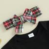 Baby Girl Christmas Outfit Long Sleeve Romper Onesie Deer Plaid Suspender Skirt Set Cute Fall Winter Clothes (Black-Xmas Dress, 0-3 Months) view 4