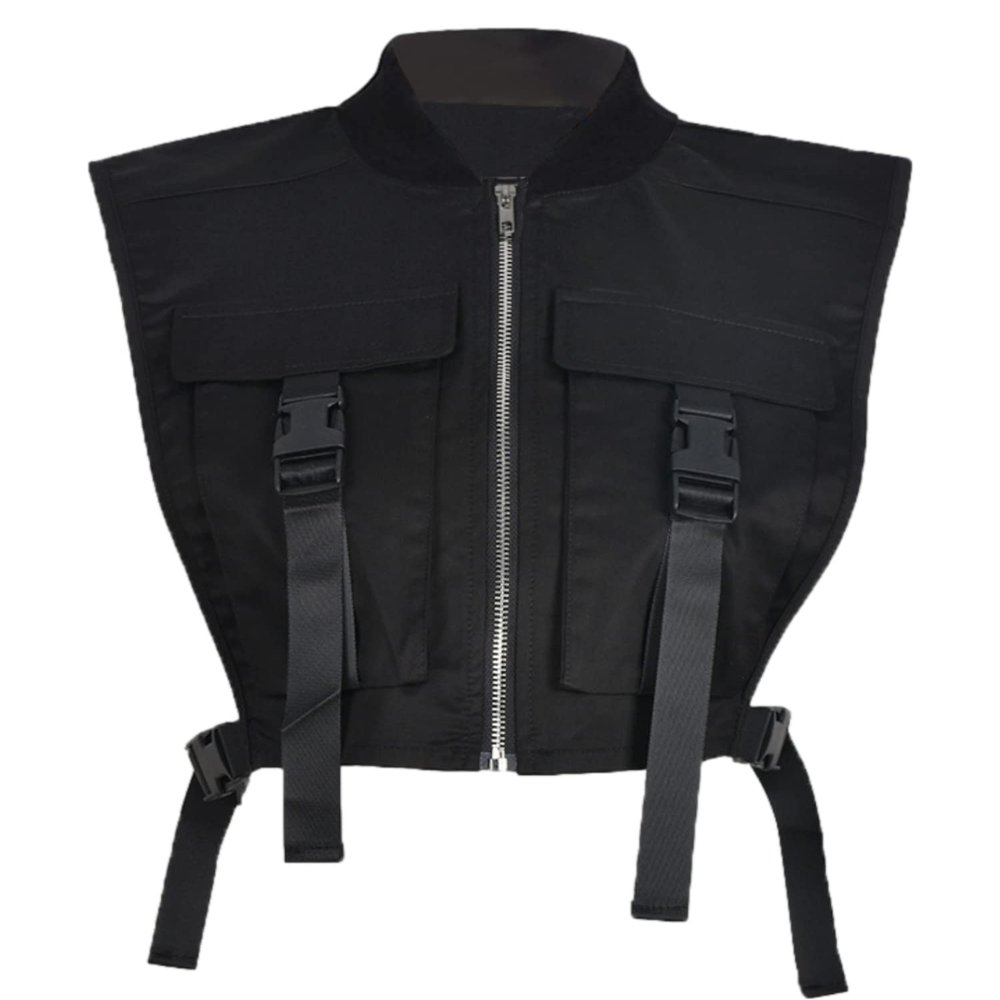 Bnigung Women's Sexy Crop Cargo Vest Sleeveless Buckle Zip Up Vest Jacket Tops Steampunk Streetwear with Pockets(Black,01XL)