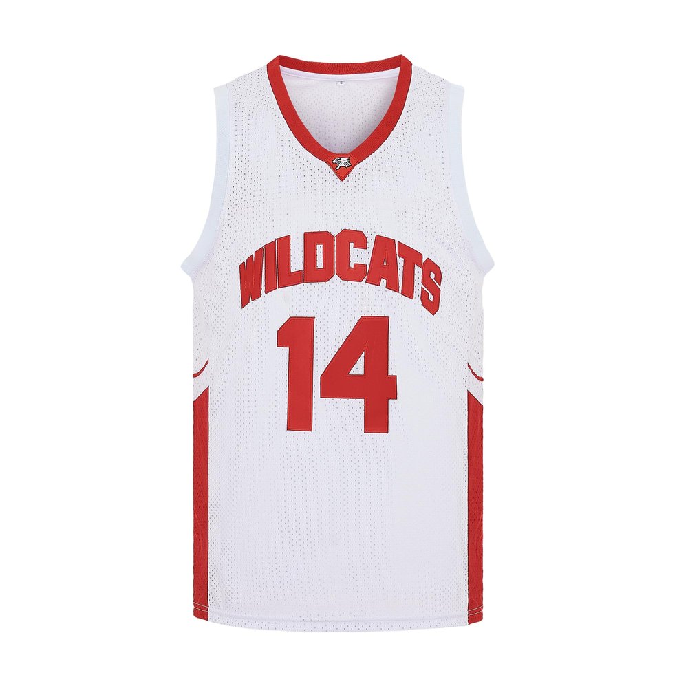 CAIYOO Mens Wildcats High School Jersey 14 Troy Bolton 8 Chad Danforth Basketball Jersey (14 White, XX-Large)