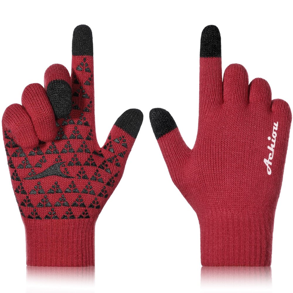Achiou Winter Gloves, Glove for Men Women, Upgraded Touch Screen Texting Warm Running with Thermal Soft Knit Lining