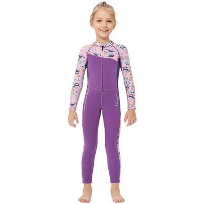 WYYHAA Kids Wetsuit for Girls, 2.5Mm Neoprene Swimsuits Long Sleeve Front Zipper in Cold Water Warmth for Diving Surfing Swim Lessons, Purple,XL