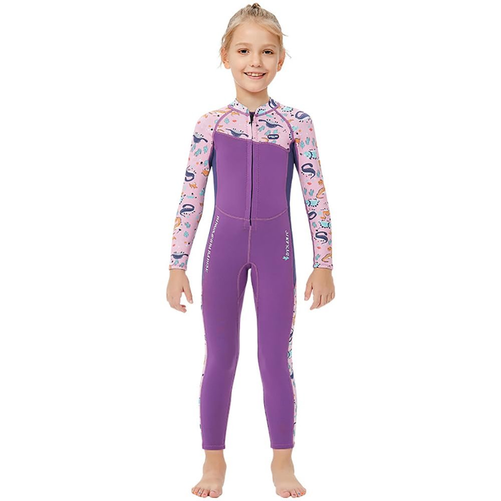WYYHAA Kids Wetsuit for Girls, 2.5Mm Neoprene Swimsuits Long Sleeve Front Zipper in Cold Water Warmth for Diving Surfing Swim Lessons, Purple,XL