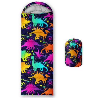 Sleeping Bags for Adults and Kids Camping Sleeping Bags for Girls and Boys Lightweight Waterproof Cold/Warm 3-Season Outdoor Travel with Compression Bags (Colorful Dinosaur, Single -31.5x90.5)