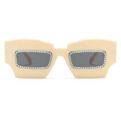 helena Square polygon Sunglasses for Women Sparkling Rhinestone Sunglasses Trendy Retro Diamond Glasses (beige)