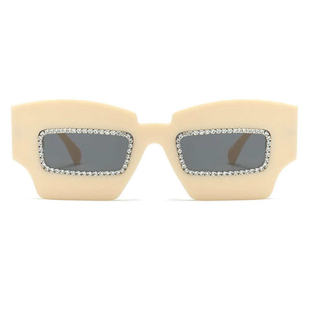 helena Square polygon Sunglasses for Women Sparkling Rhinestone Sunglasses Trendy Retro Diamond Glasses (beige)