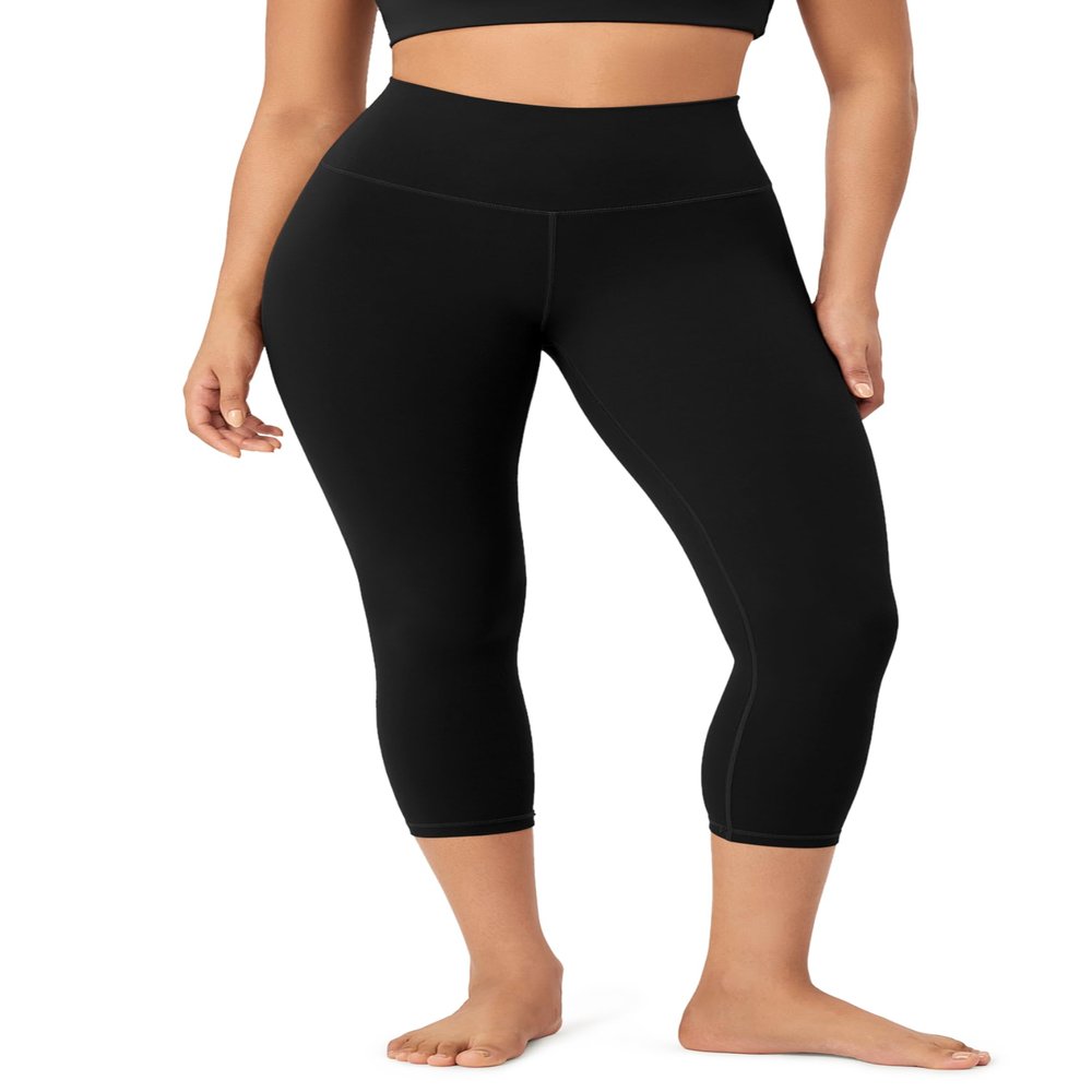 ODODOS Buttery Soft Lounge Yoga Leggings for Women Cropped Length 23" High Waist Yoga Pants, Black, Large