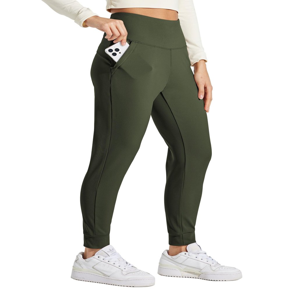 Willit Women's Fleece Lined Jogger Pants Zipper Pockets Water Resistant Winter Hiking Sweatpants Thermal Running High Waisted Olive Green S