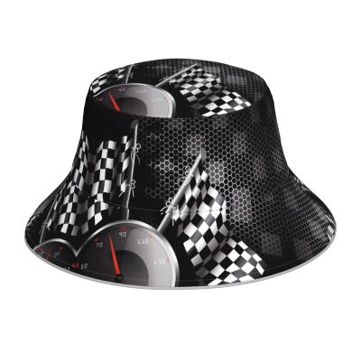 BROLEO Checkered Flag Racing Reflective Bucket Hat - Lightweight, Foldable Outdoor Sun Protection Hat Black