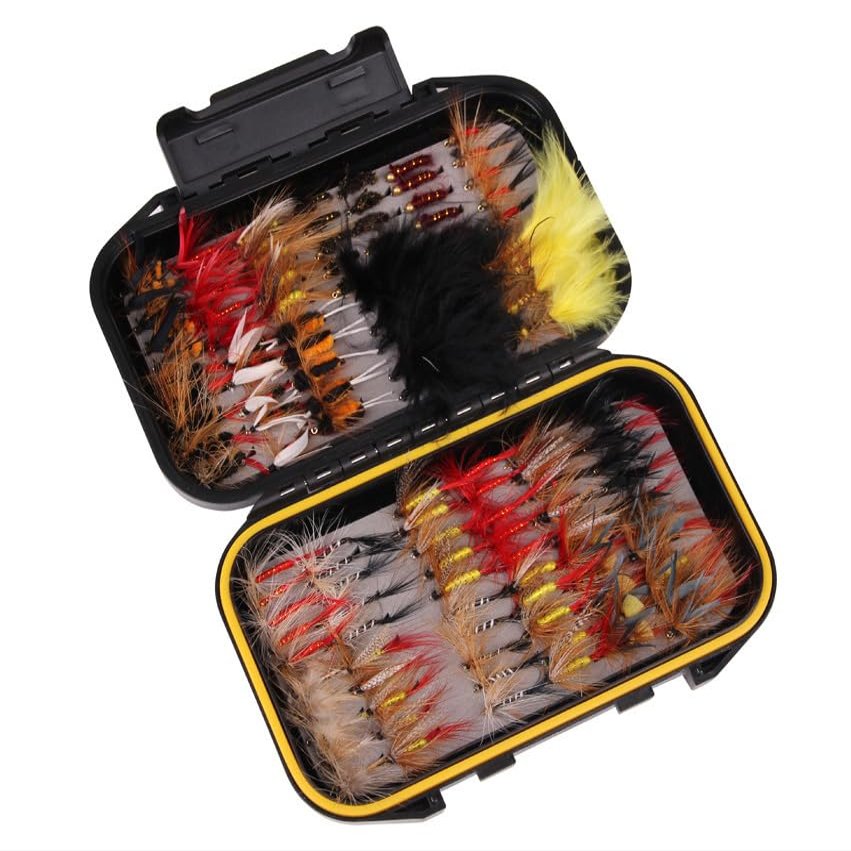 KTGCOZS Pack of 40/72/100/120 Insect Flies Fly Fishing Lure Bait Dry Wet Nymph Feather Hook Set (72PCS)