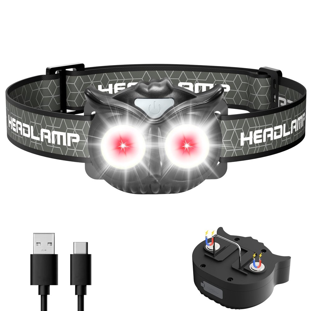 Lsnisni Headlamp Rechargeable,Ultra-Light Bright LED Kids Headlamp with Red Light, Head lamp for Adults and Kids with 5 Modes, Waterproof Forehead Flashlight for Camping Outdoor Hiking Running