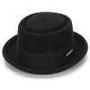 Mens Flat Top Porkpie Hat Bowler Hats - Black Wool Hat with Band(S-M) view 1