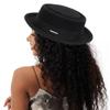 Mens Flat Top Porkpie Hat Bowler Hats - Black Wool Hat with Band(S-M) view 4