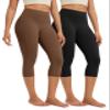 ODODOS 2-Pack Buttery Soft Lounge Yoga Capris for Women 19" High Waist Capri Leggings, Black+Brunette, Small view 1