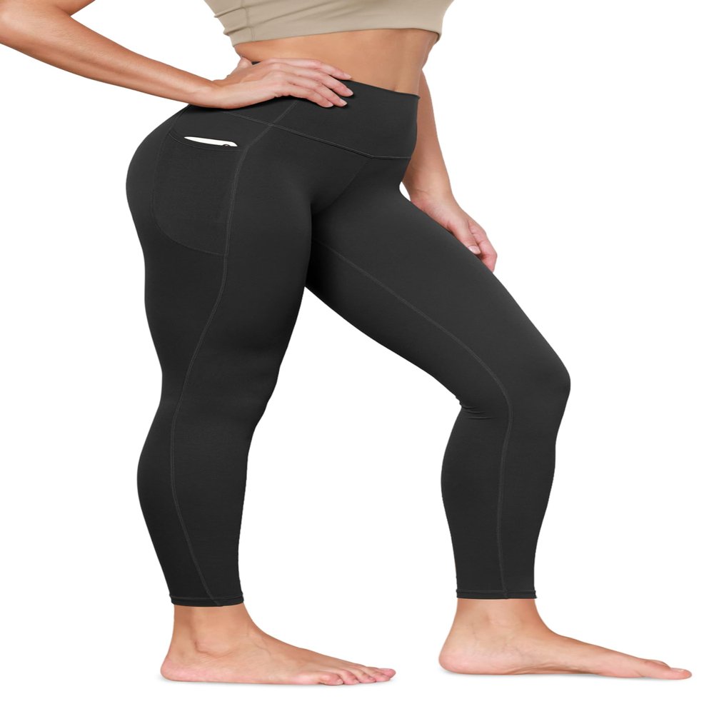ODODOS Buttery Soft Lounge Yoga Leggings with Pockets for Women Full Length 28" High Waist Yoga Pants, Onyx Black Grey, X-Large