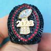 2023 Fantasy Football Championship Ring | Black Gunmetal Plated Award For Fantasy Football Trophy League Winner | Color Stones (size 12, Red Outer) view 3
