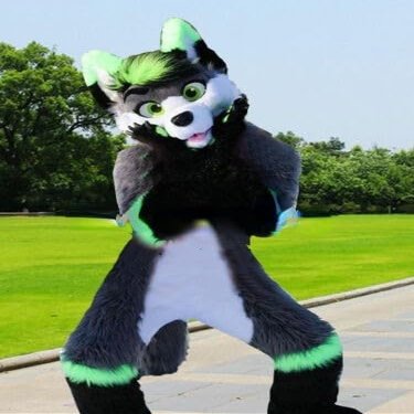 PROPSCOS Long Furry Grey Green Husky Dog Mascot Costume Customize Cartoon (M)