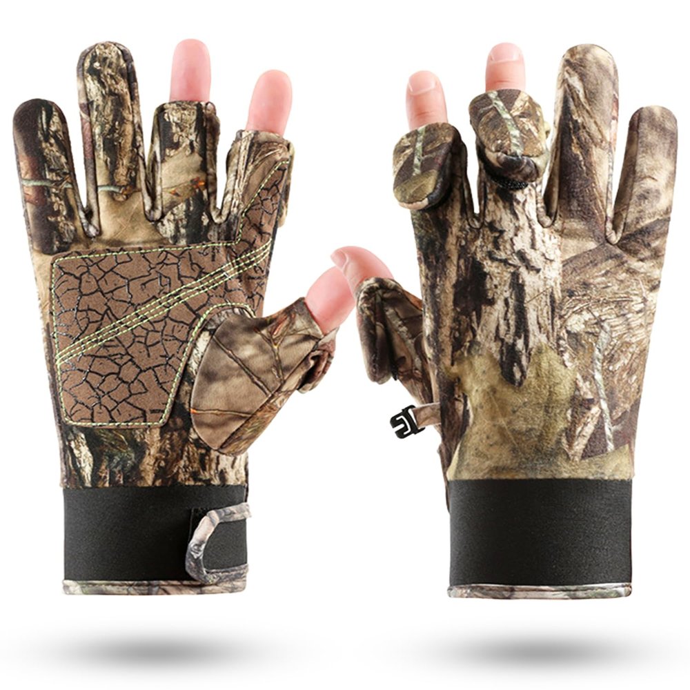 Favuit Camouflage Hunting Gloves, Lightweight Full Finger/Fingerless Gloves Anti-Slip Camo Bow Glove Outdoor Tactical Hunting Gear Archery Accessories for Hunting Turkey Fishing Airsoft