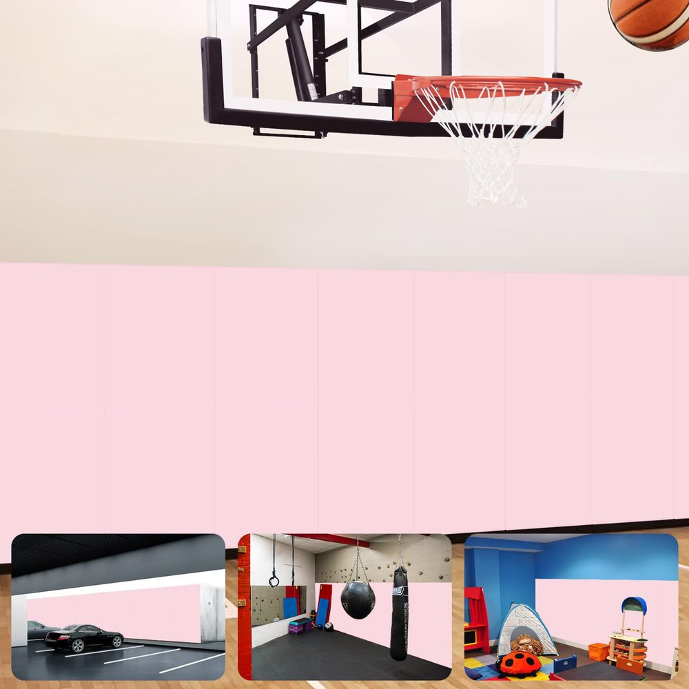 VANCL Wall Mats for Padding Basketball Gym Wall Padding 2" Thick Foam Gym Wall Pad Pink for Protection- Waterproof Durable Basketball Gym Wall Pads for Wall-Mounted Basketball Hoops[9 Pack]