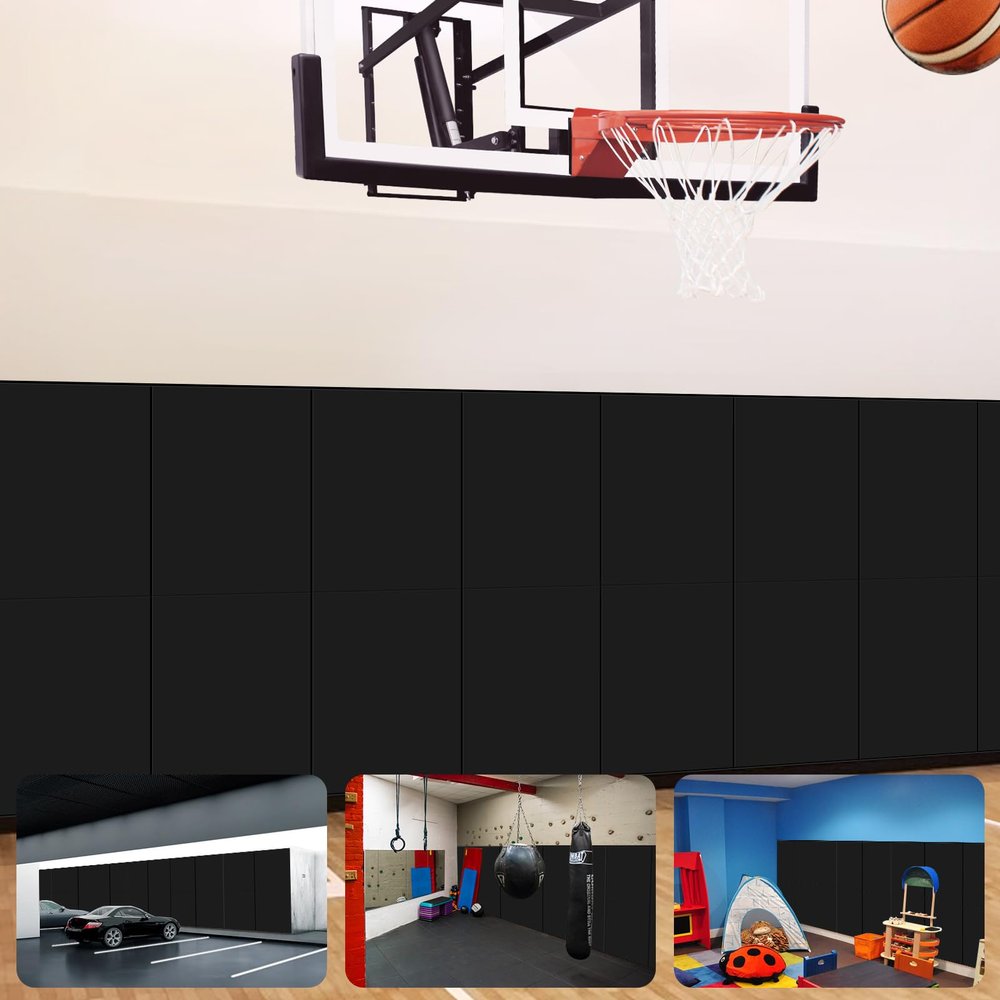 VANCL Wall Mats for Gym Pads 2" Thick Foam Wall Padding for Gym High Density Anti-Impact Wall Pads for Behavioral Treatment Room, Waterproof Durable Basketball Mats for Safety, Black [1 Pack]