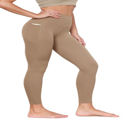 ODODOS Buttery Soft Lounge Yoga Leggings with Pockets for Women Full Length 28" High Waist Yoga Pants, Light Brown, Small