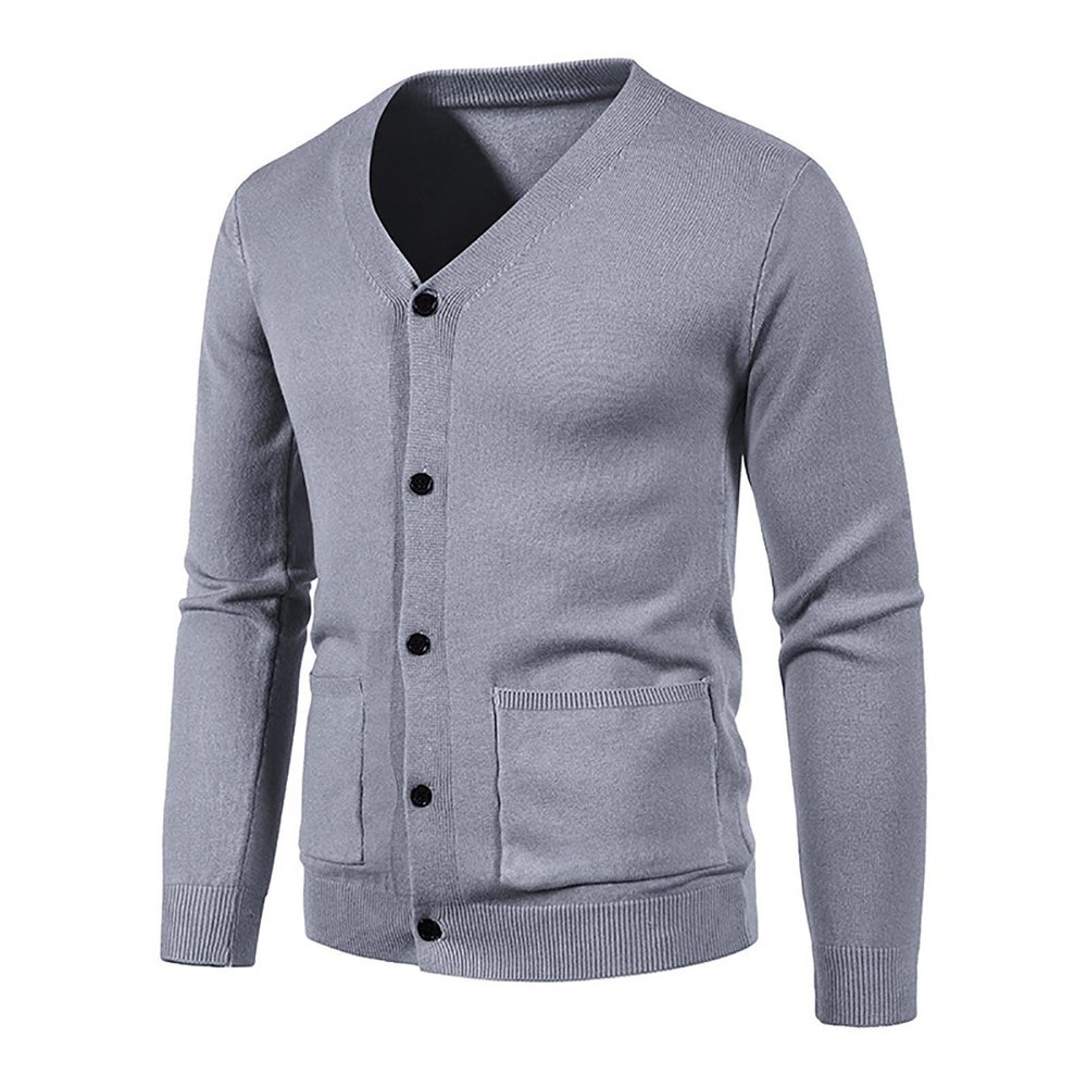 2023 Mens Button Down Sweaters Cardigan V Neck Long Sleeve Cable Knit Cardigan Sweater Slim Fit Knitwear with Buttons Men's Winter Coats Big and Tall 4XL Gray M
