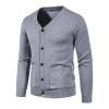 2023 Mens Button Down Sweaters Cardigan V Neck Long Sleeve Cable Knit Cardigan Sweater Slim Fit Knitwear with Buttons Men's Winter Coats Big and Tall 4XL Gray M view 1