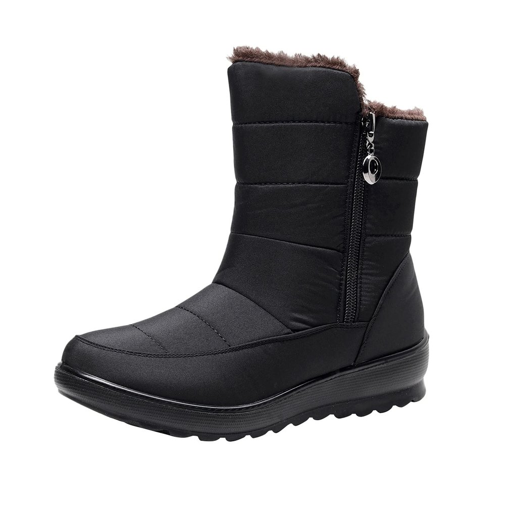 Dsisskai Women's Snow Boots with Fur Lined Warm Anti-Slip Waterproof Outdoor Shoes Winte Snow Boots Side Zipper Comfortable Lightweight Cold Weather Boots for Women (Black, 8)