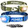 Foxelli LED Headlamp Bundle of 2 - Khaki & Blue: Waterproof, White & Red Light, Comfortable Band, 3 AAA Batteries Included view 1