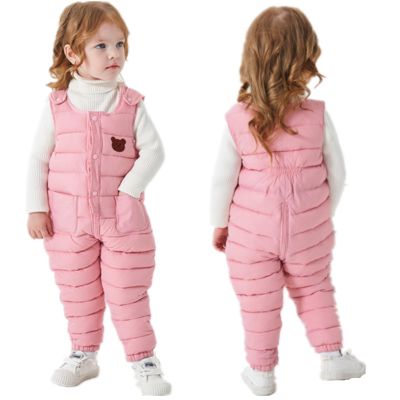 He&Yingmin Baby Toddlers Snow Bib Overalls Snowsuit Winter Warm Down Pants Thicken Windproof Resistant Ski Pants (Standard, 6-12 Months, Pink)
