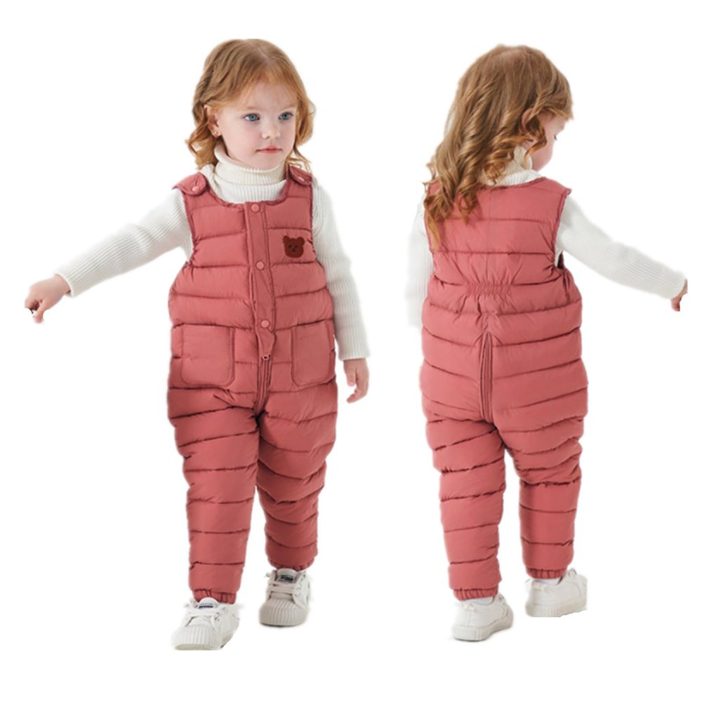 He&Yingmin Baby Toddlers Snow Bib Overalls Snowsuit Winter Warm Down Pants Thicken Windproof Resistant Ski Pants (Standard, 6-12 Months, Dousha Red)