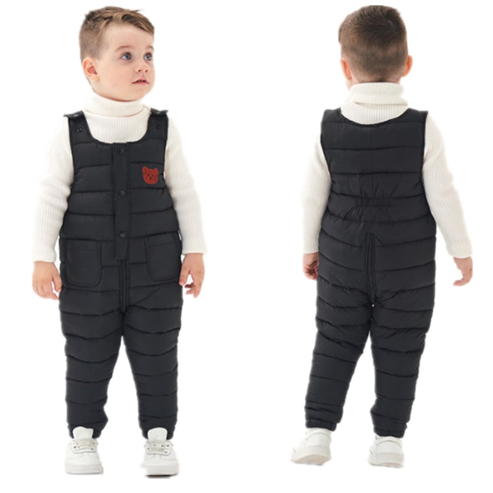 He&Yingmin Baby Toddlers Snow Bib Overalls Snowsuit Winter Warm Down Pants Thicken Windproof Resistant Ski Pants (Standard, 3-4 Years, Black)