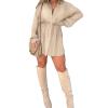 2023 Fall New Satin Dress Set Women's Button Closure Dress Long Sleeve 2 Piece Set Tie Wrap Waist Collar Dress (US, Alpha, X-Large, Regular, Regular, Apricot) view 1