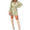2023 Fall New Satin Dress Set Women's Button Closure Dress Long Sleeve 2 Piece Set Tie Wrap Waist Collar Dress (US, Alpha, Medium, Regular, Regular, Mint Green) view 1