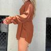 2023 Fall New Satin Dress Set Women's Button Closure Dress Long Sleeve 2 Piece Set Tie Wrap Waist Collar Dress (US, Alpha, Medium, Regular, Regular, Mint Green) view 4