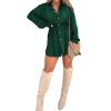 2023 Fall New Satin Dress Set Women's Button Closure Dress Long Sleeve 2 Piece Set Tie Wrap Waist Collar Dress (US, Alpha, Medium, Regular, Regular, Green) view 1