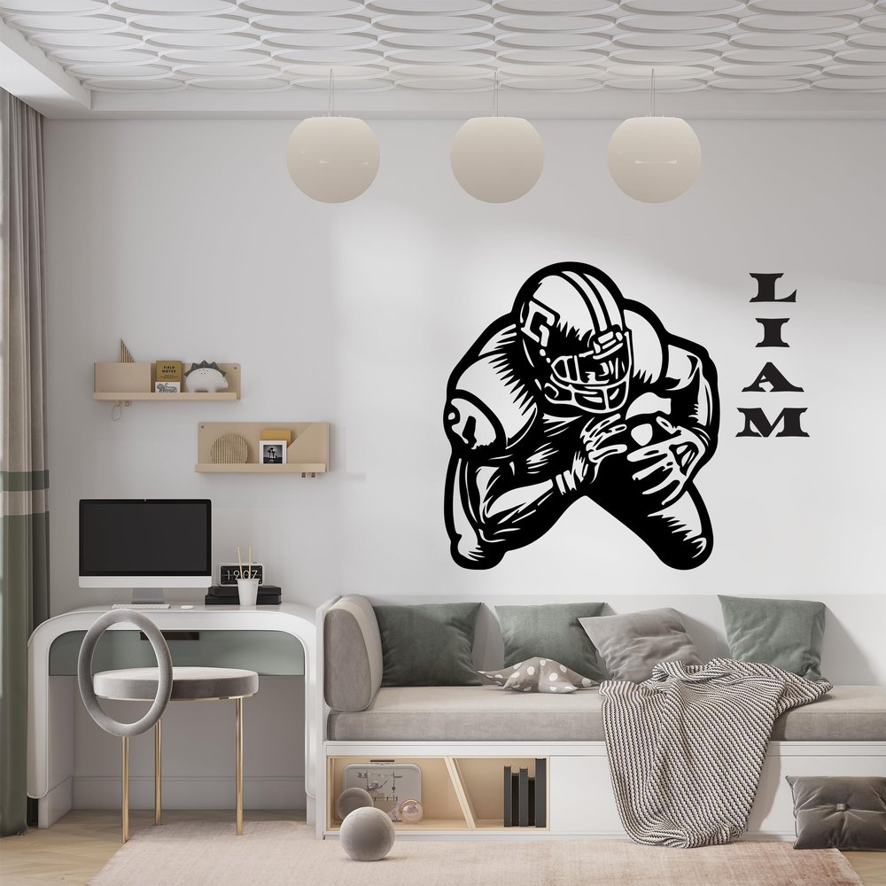 Customizable Football Wall Decals - Personalized Custom Football Player Decal - Select Your Player's Number and Name - Unique Boys Name Football Player Wall Sticker