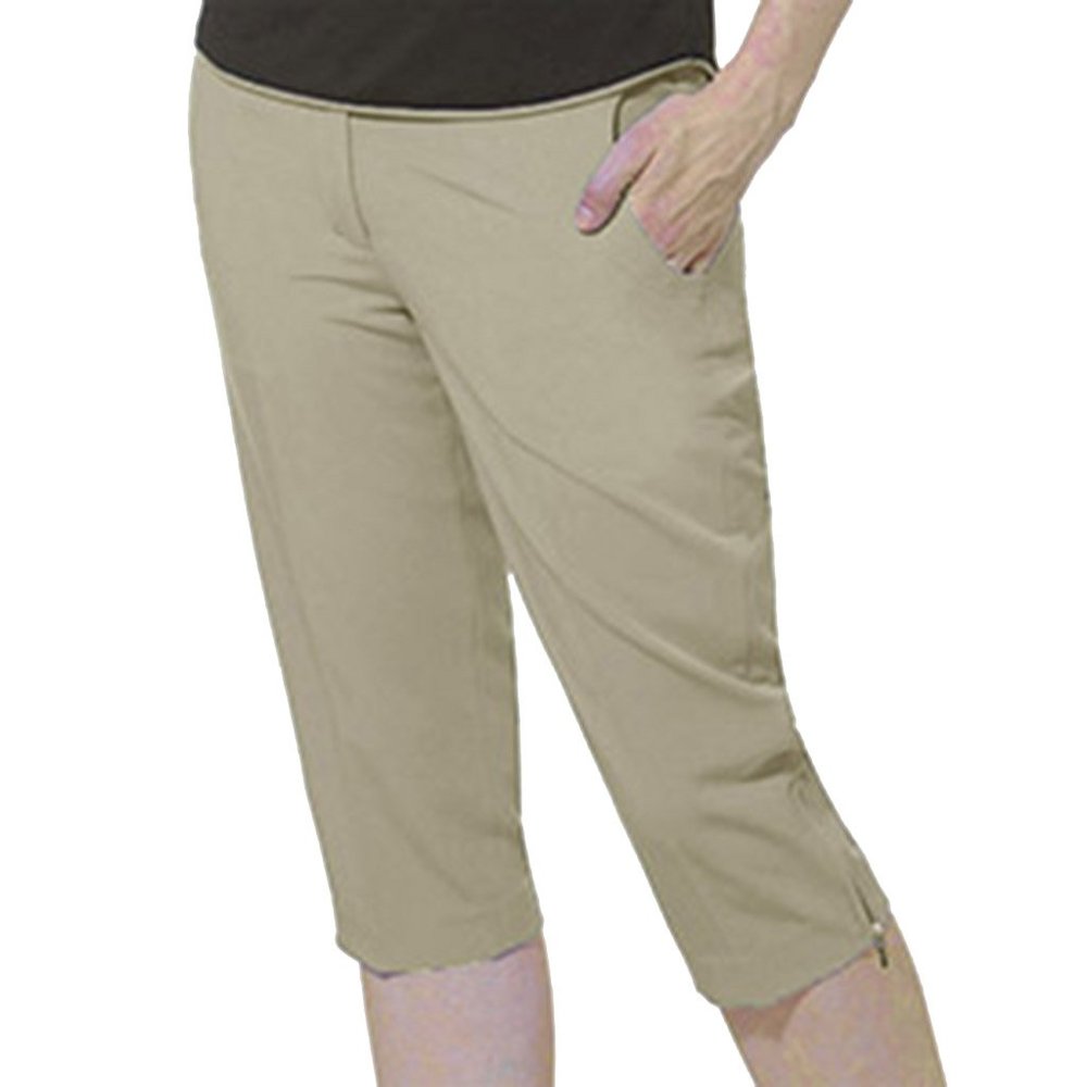 Monterey Club Women's Polyester/Spandex Golf Capris #2823 (Khaki, Size:14)
