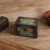 Antique Metal Buckle Jewelry Treasure Chest Wooden Box Desktop Ornaments Retro Style for Mom Mothers Day Christmas Gift Rings (2208A-06-Green Map) view 3