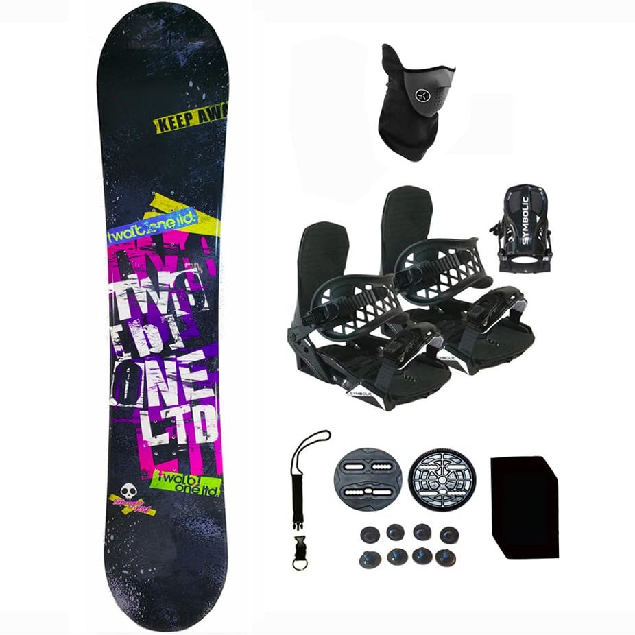 Symbolic LTD 151cm Blemish Snowboard and Black Bindings Package Leash, Stomp, Mask with Mens Womens (151-Blemish+ Lrg Binding(Men 9-13) N32)