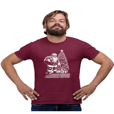 5X-Large Maroon Mens Santa Squatch Believes in You Funny Bigfoot Christmas T-Shirt
