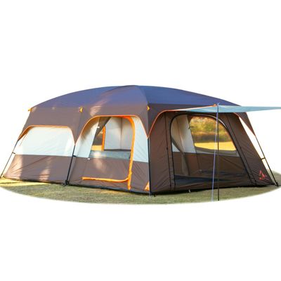 KTT Extra Large Tent 14 Person,Family Cabin Tents,2 Rooms,Straight Wall,3 Doors 3 Windows with Mesh,Waterproof,Straight Wall,Big Tent for Outdoor,Picnic,Camping,Gathering(Brown)