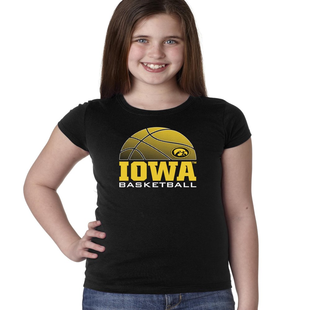 CornBorn Iowa Youth Tshirt - Iowa Basketball Oval Tigerhawk - Black - Medium