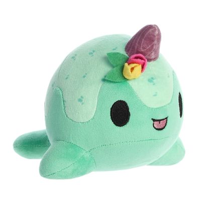 Aurora Enchanting Tasty Peach Tulip Nomwhal Stuffed Animal - Bright & Colorful Design - Showpiece Plush - Green 7 Inches